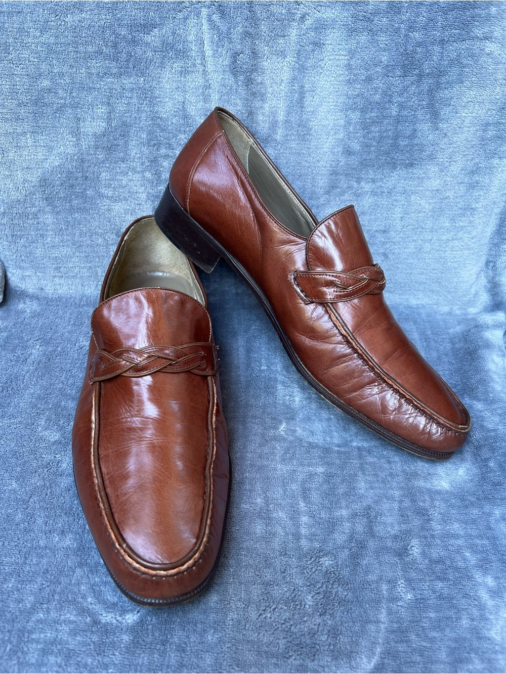 Vintage BALLY Italian Men's Leather Braided Loafers Slip On Shoes Sz 10.5 W